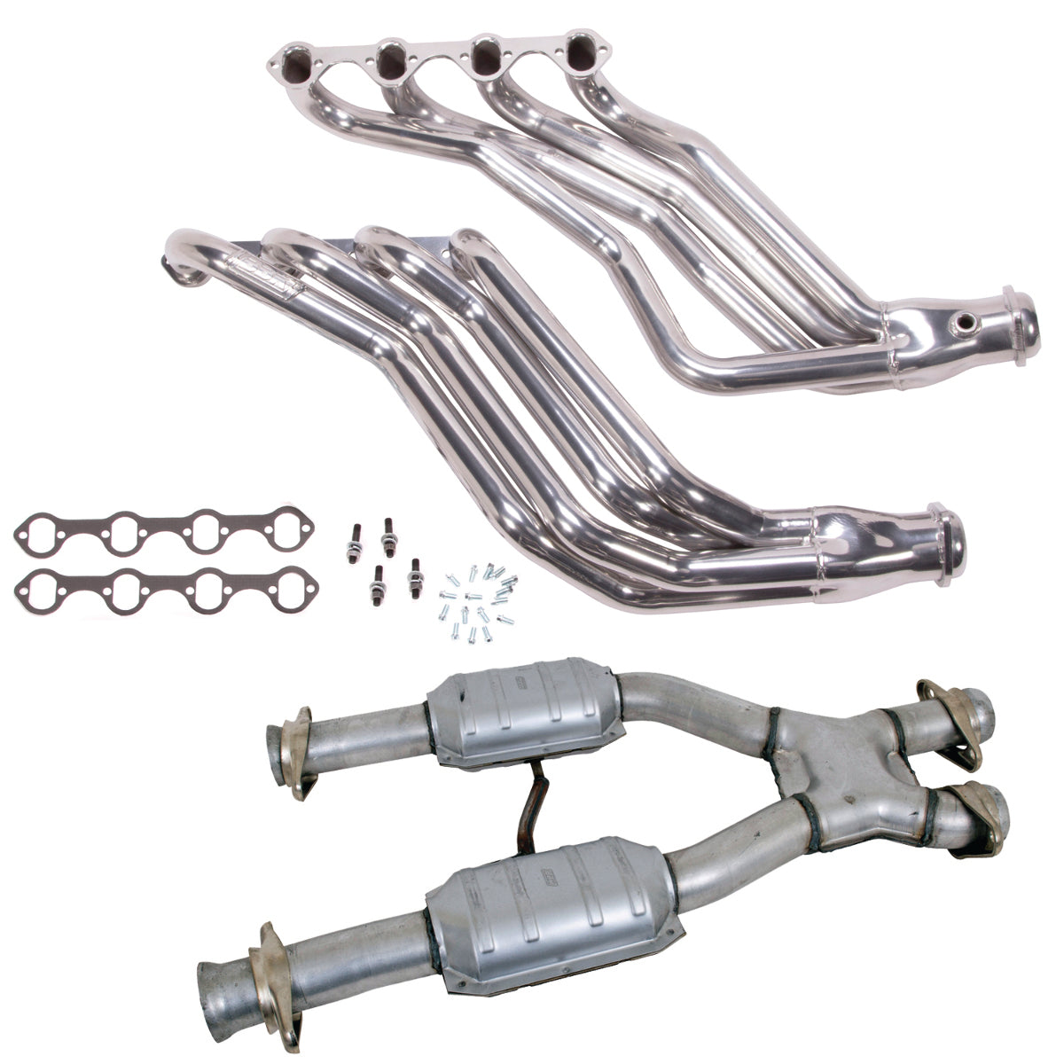 Fits 1986-1993 Mustang 1-3/4 Tube Headers, Short Mid X Pipe w/Converters-15693 - Headers Car Part People