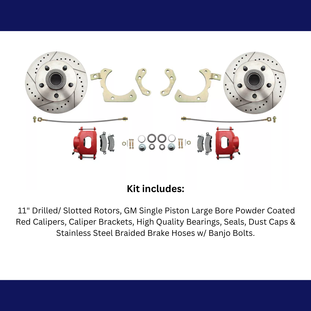 Fits 1959-1964 GM Full Size Disc Brake Kit Drilled/Slotted Rotors-Red DBK5964LXR