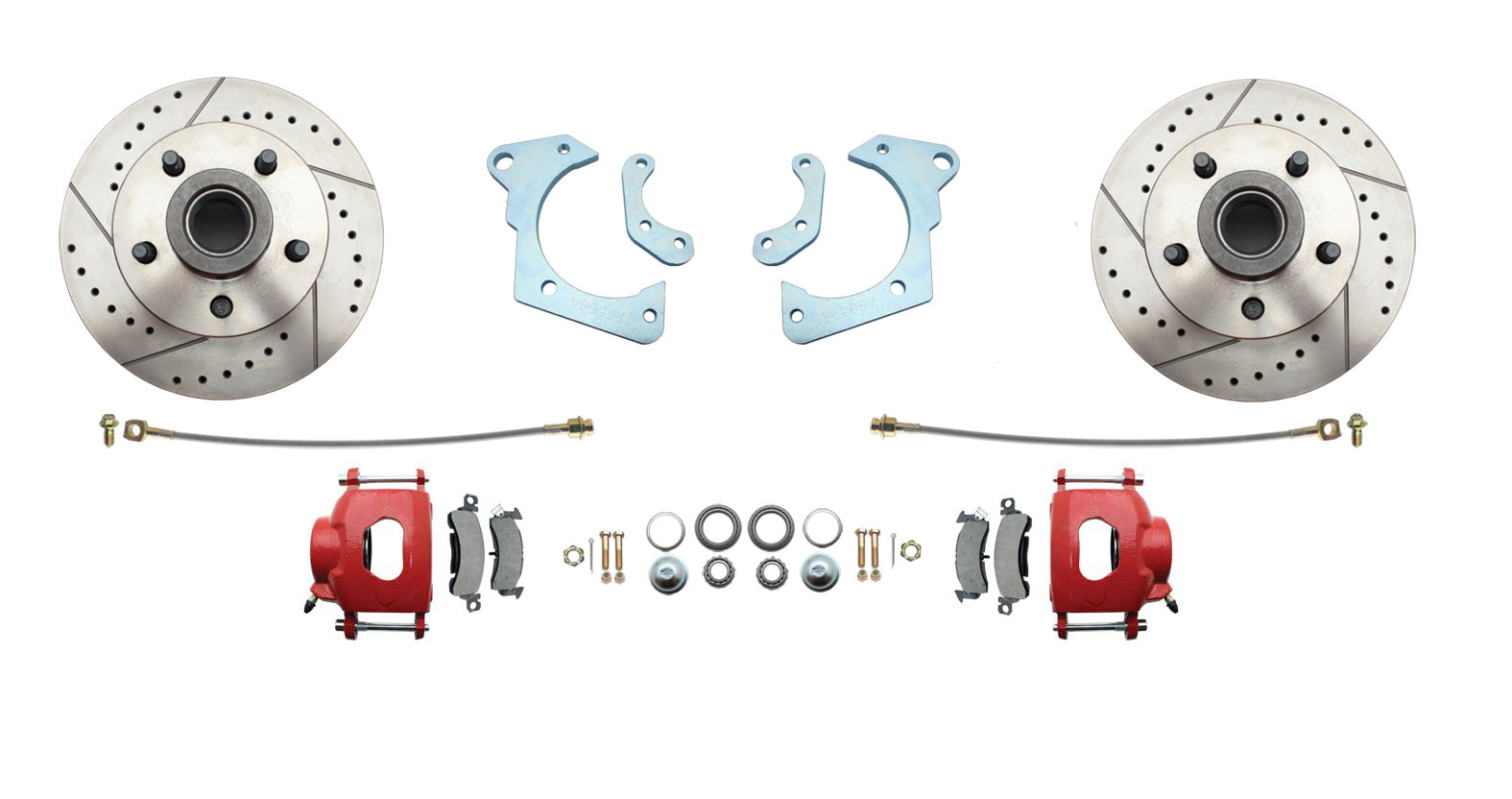 Fits 1965-1968 GM Full Size Disc Brake Kit Drilled/Slotted Rotors-Red DBK6568LXR - Discs, Rotors, and Hardware Car Part People