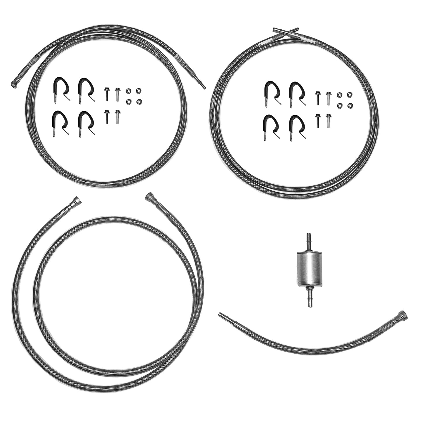 For 01-03 GM 2500HD / 3500, Ext Cab with Gas Engine; Complete Braided Stainless Fuel Line Kit QFF0019SS