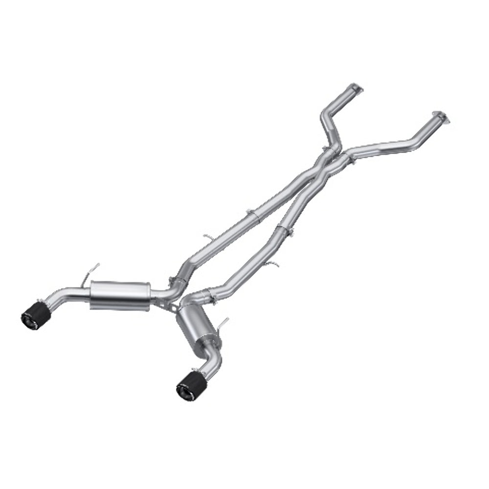 Fits 2022 INFINITI Q50 3" Cat Back, Dual Rear, T304 w/Carbon Fiber Tips-S44003CF - Cat Back Exhaust Car Part People