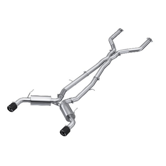 Fits 2022 INFINITI Q50 3" Cat Back, Dual Rear, T304 w/Carbon Fiber Tips-S44003CF - Cat Back Exhaust Car Part People