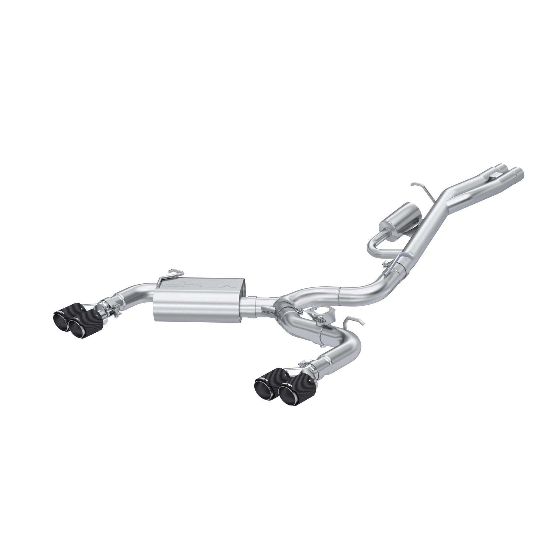 Fits 2017-2020 Audi RS3 3" Cat Back; Dual Split Rear; T304; Quad CF Tip-S46103CF - Cat Back Exhaust Car Part People