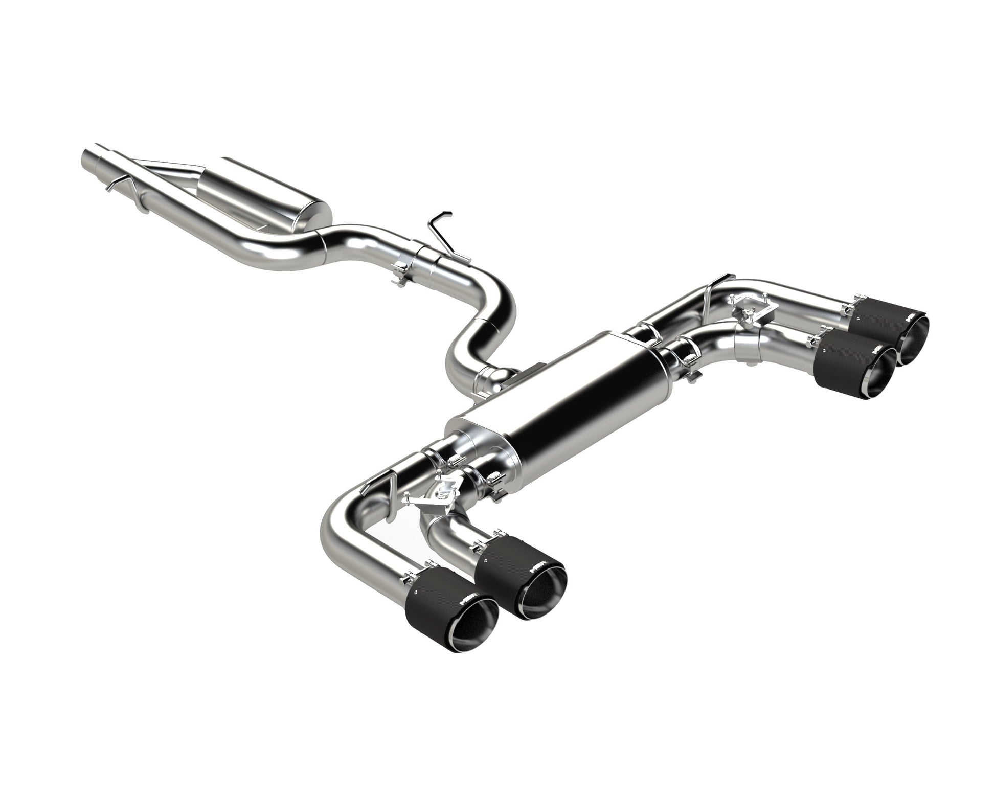 Fits 22-24 VW Golf R 3" Cat Back 2.5" Quad Split Rear Exit w/Carbon Tip-S46133CF - Cat Back Exhaust Car Part People