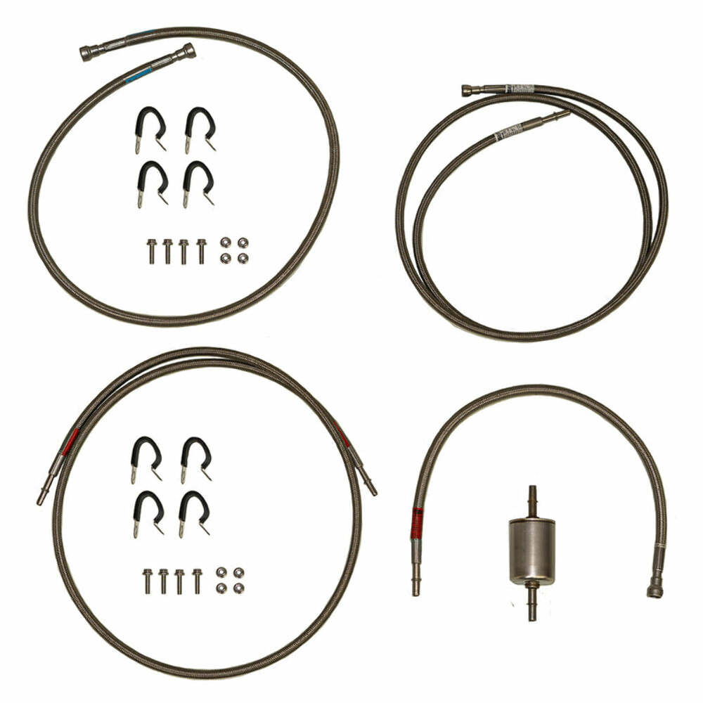 Fits 01-03 GM 2500HD Reg Cab w/ Gas Engine Complete Braided Fuel Line-QFF0006SS